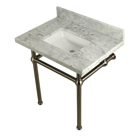 Kingston Brass 30X22 Marble Vanity Top W/ Brass Feet Combo, Marble/ Nickel KVPB3030MBSQ8